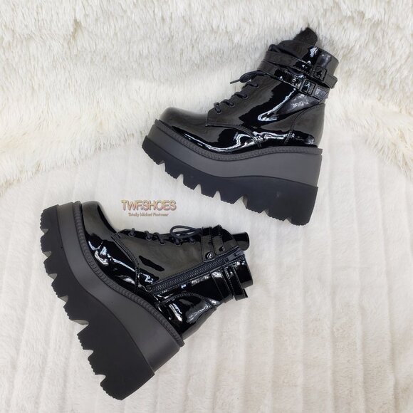 Shaker Patent Platform Goth Punk Ankle Boots - Picture 5 of 16